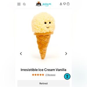 Jellycat Irresistible Ice Cream Vanilla RETIRED RARE!